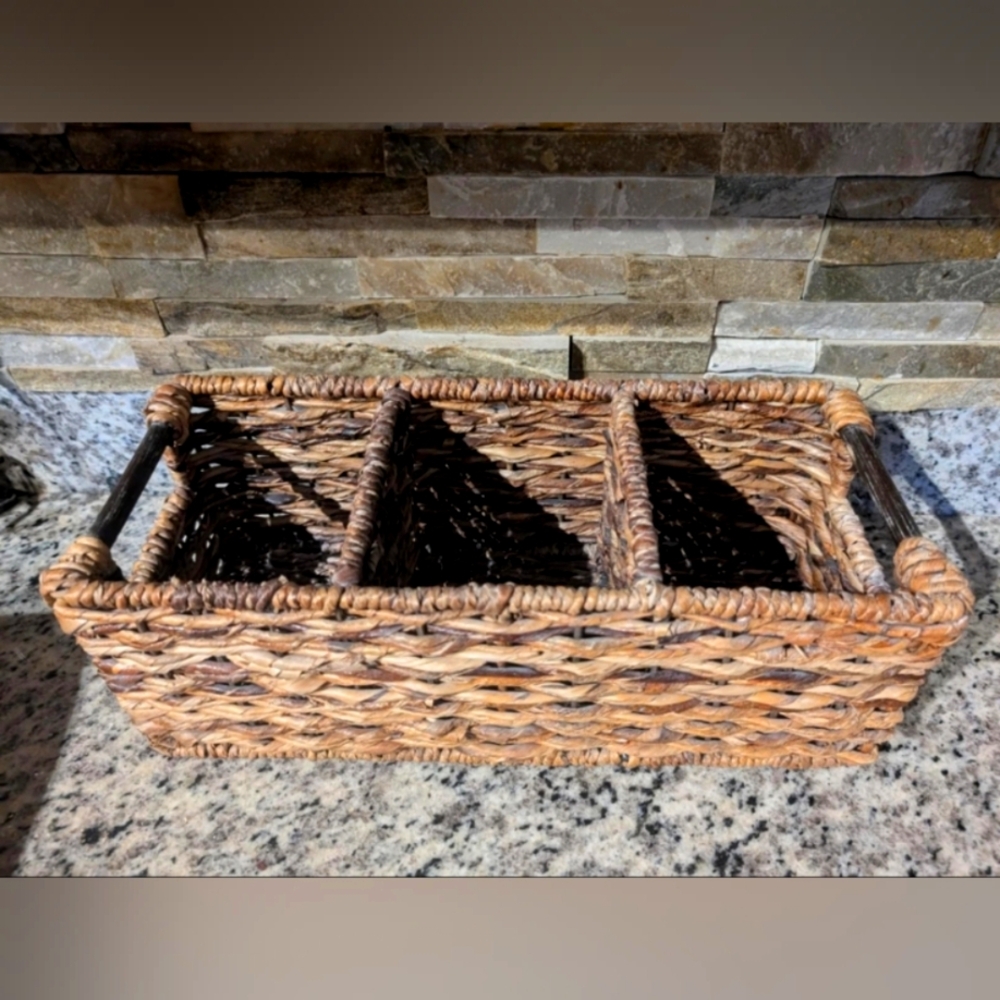 Decorative Home Hand Woven 3 Section Organizer Storage Basket 15.5"x6.5”x6"